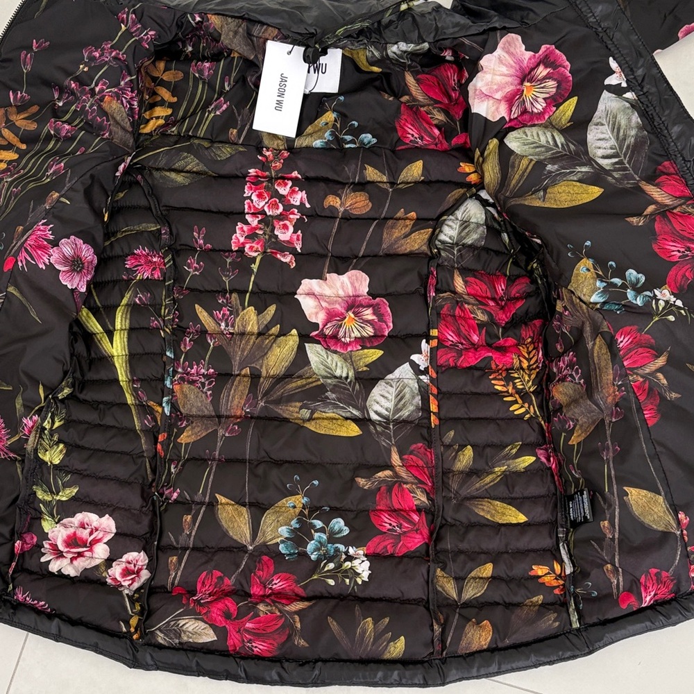 NWT Jason Wu Black Puffer Jacket with Floral Interior - Picture 8 of 11
